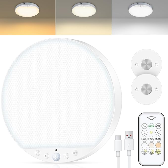 Rechargeable 8W Motion Sensor Ceiling Light Indoor, No Wiring & Magnetic by ShunFSC