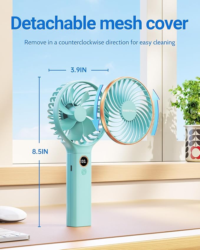 SWEETFULL Handheld Fan, Portable Fan, 5000mAh Rechargeable Battery, 6 Speed Wind - Image 6