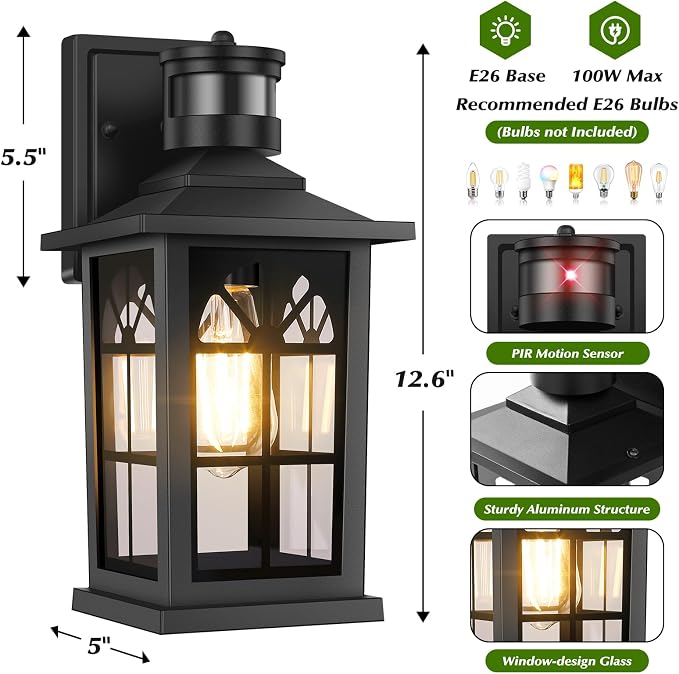 2-Pack Motion Sensor Outdoor Wall Lights, Dusk to Dawn Porch Lights Outdoor - Image 7