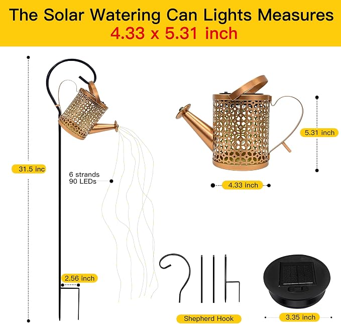 Ollny Solar Watering Can with Cascading Lights Outdoor Garden Decor, Birthday - Image 3