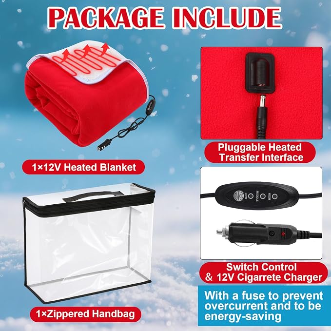 Riakrum 12V Car Heated Blanket for Cold - Image 3