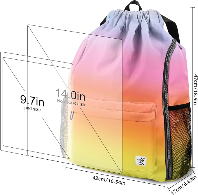 Drawstring Backpack with Mesh Pockets String Gym Bag Sackpack Sandproof Water - Image 7