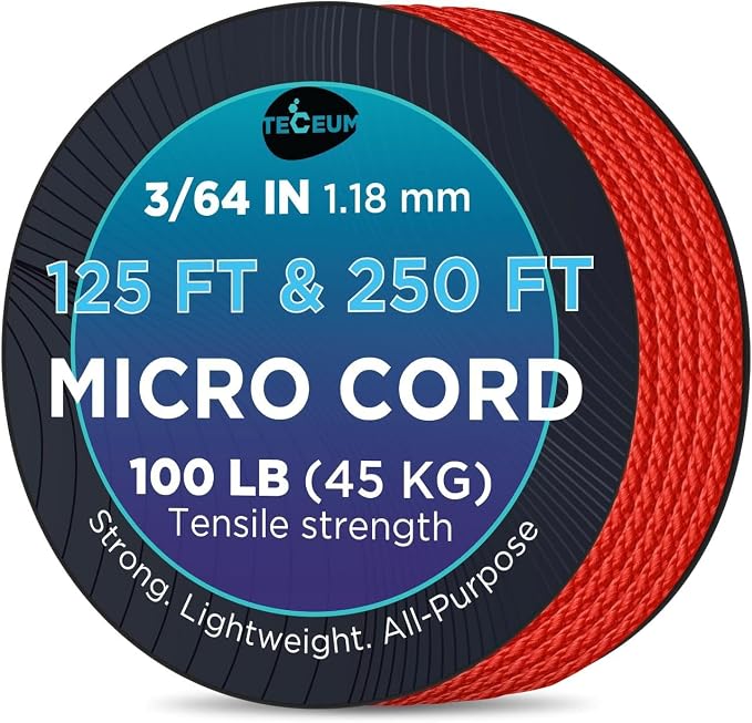 TECEUM Micro Paracord – 1.18 mm X 125 ft – Micro Utility Cord – Thin Braided by TECEUM