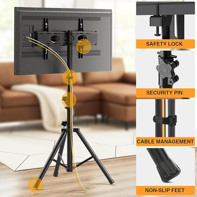 Tripod TV Stand for 23-75 inch Flat Screen/Curved TVs up to 100 lbs, Outdoor TV - Image 5