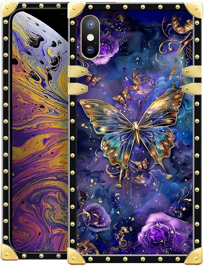 Compatible with iPhone Xs Max Case, Glistening Golden Butterfly Vibrant Purple by Unknown