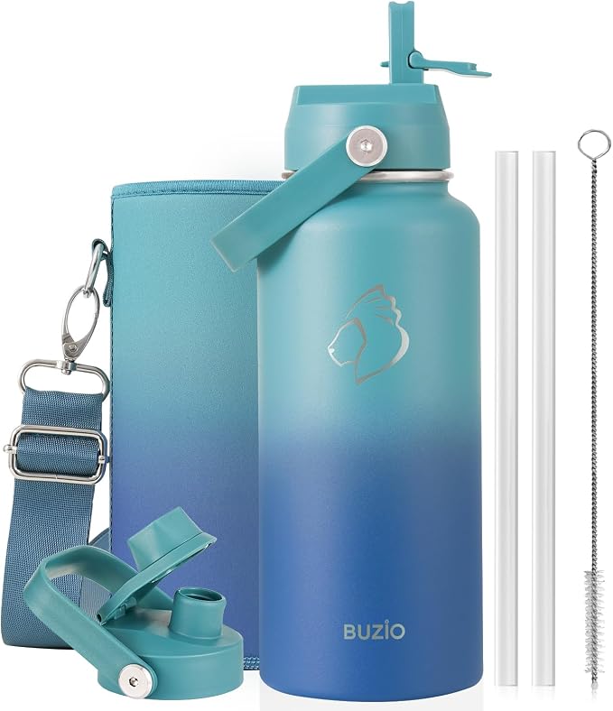 BUZIO 32 oz Water Bottle Insulated, Leakproof Stainless Steel Flask, Wide Mouth by BUZIO
