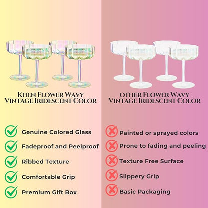 Khen Shatterproof Acrylic Flower Wavy Vintage Art Deco Martini, Champagne & - Image 5