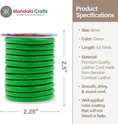 Mandala Crafts Round Genuine Green Leather Cord - Image 4