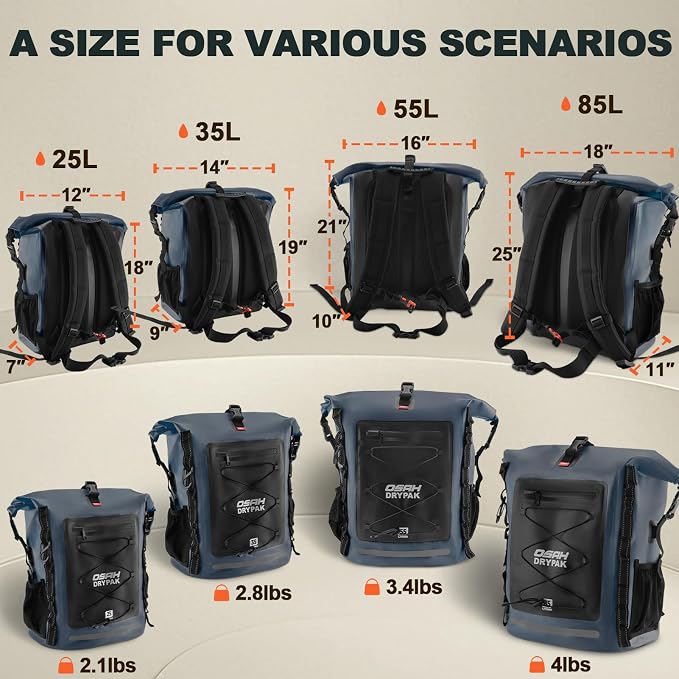OSAH DRYPAK Waterproof Backpack Dry Bag 25L/35L/55L/85L – Heavy Duty Roll-Top - Image 2
