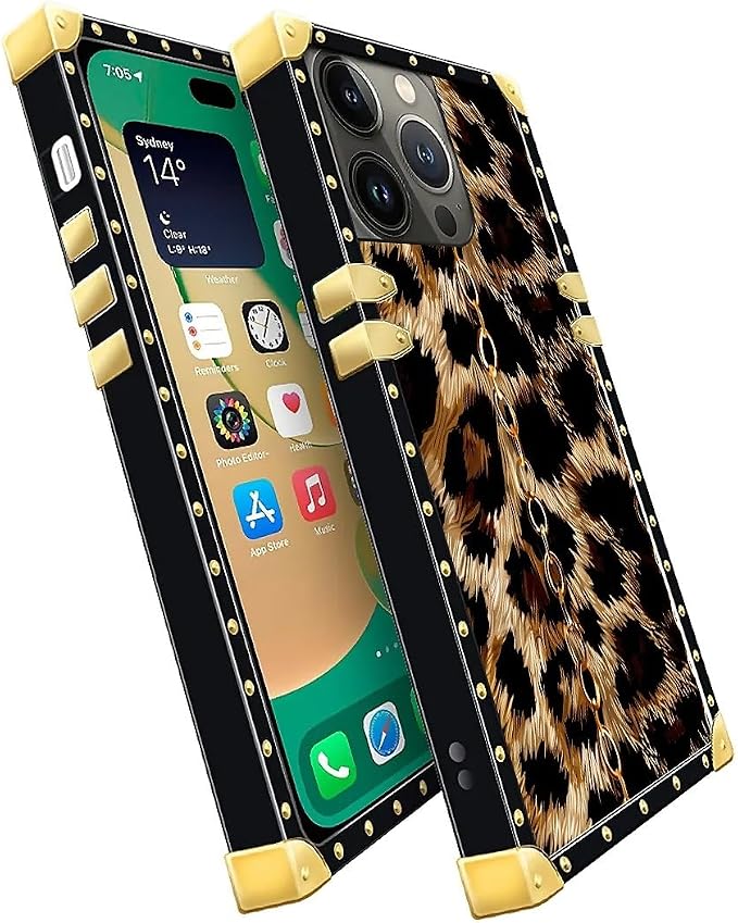 Compatible with iPhone 14 Pro Max Case, Seamless Gold Chain Leopard Luxury - Image 3