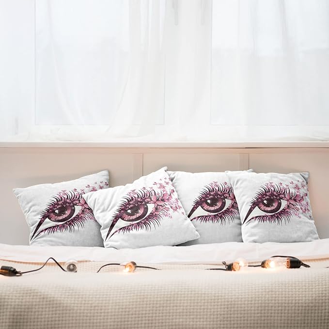 Ambesonne Butterflies Throw Pillow Cushion Case Pack of 4, Female Eye Eyelashes - Image 6