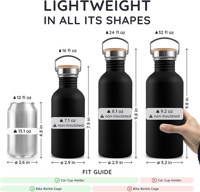 Bambaw Metal Water Bottle 24 oz, Non-insulated Black Water Bottle Metal - Image 5