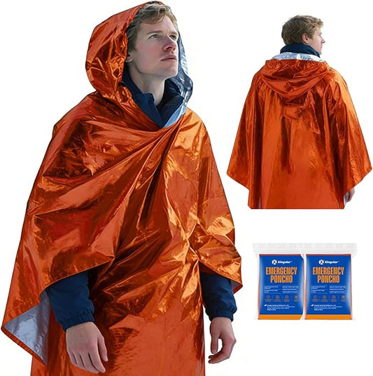 K Kingstar 2 Pack Emergency Mylar Poncho, Waterproof Rain Ponchos, Reusable by Kingstar