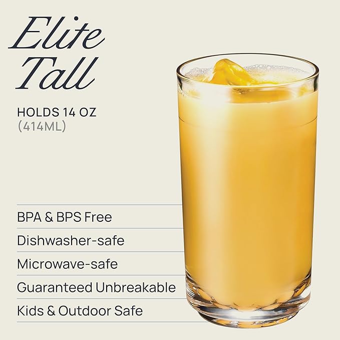 Drinique Unbreakable Elite Tall Glasses – Set of 4 | 14oz Tritan Plastic | Made - Image 2