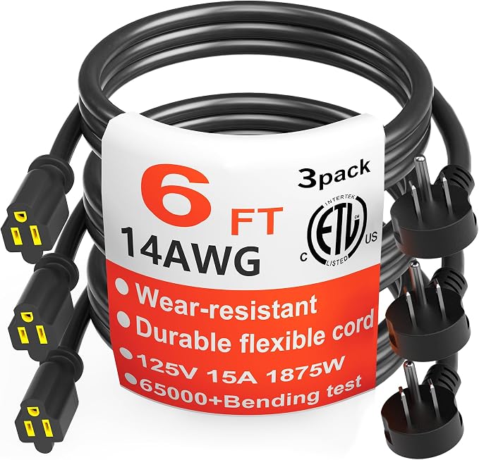 HUANCHAIN 14 Gauge 6 Feet Flat Plug Extension Cord Black Indoor Outdoor by huanchain