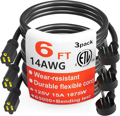 HUANCHAIN 14 Gauge 6 Feet Flat Plug Extension Cord Black Indoor Outdoor by huanchain