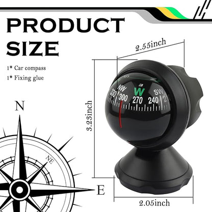 Compass for Car with Bottom Stick Car Compass Ball, Adjustible and Night Vision - Image 2