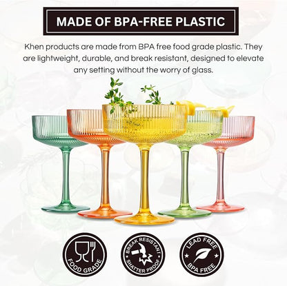 Khen Shatterproof Acrylic Ribbed Vintage Art Deco Martini, Champagne & Cocktail - Image 3
