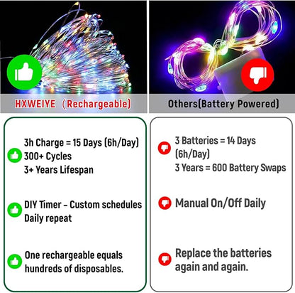 HXWEIYE Rechargeable Fairy Lights Battery Operated, DIY Timer & 8 Modes - Image 7