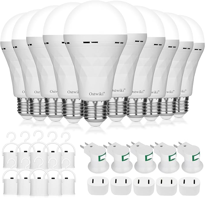 Ostwiki 10 Pack Rechargeable Emergency Light Bulbs, Battery Operated Backup by OstwikiDecorationLights