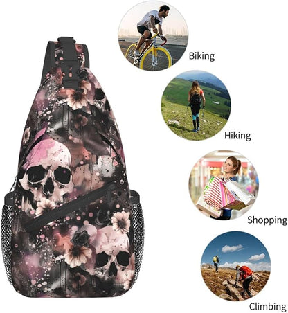 Flowers And Skulls Sling Bag For Women Men Halloween Backpack Crossbody Skull - Image 6