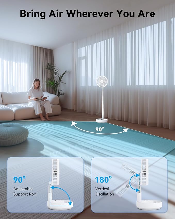 Portable Oscillating Travel Fan, 10400mAh Battery Operated Rechargeable USB - Image 5