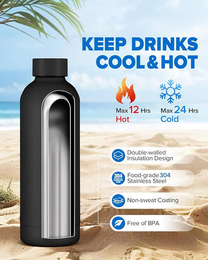Insulated Water Bottle with Lid, 17 oz Reusable Leak-Proof Metal Stainless - Image 2