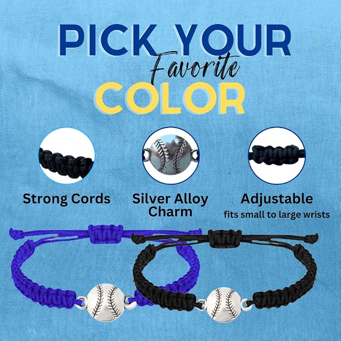 Sportybella - Baseball Bracelet, Baseball Jewelry, Adjustable Braided Baseball - Image 6