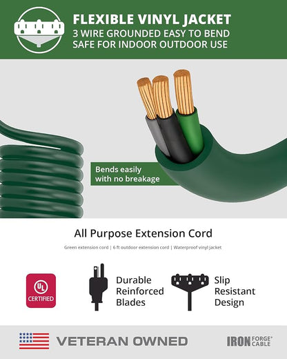Iron Forge Cable 6ft Green Outdoor Extension Cord - Image 6