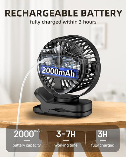 TUNISE Mini Clip on Fan, Battery Operated Desk Fan, Digital display，3 Speeds - Image 4