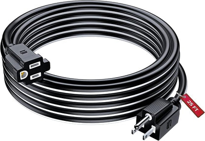 Maximm 25 Ft Black and White Extension Cord, Heavy Duty 3-Prong Outdoor Power by MaximmCable