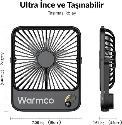 Warmco 10000mAh Portable Travel Fan 7-inch, Max 24H Runtime, Ultra-thin Quiet - Image 3