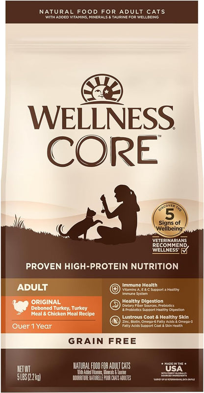 Wellness CORE Adult Dry Cat Food, Grain Free Kibble, Turkey and Chicken Recipe by WellnessNaturalPetFood