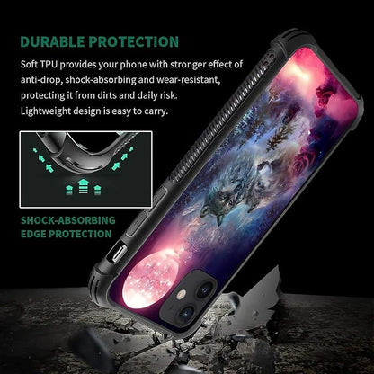 for iPhone 11 Case, Star Two Wolfs Howling Pattern Graphic Design Girl Boy Soft - Image 5