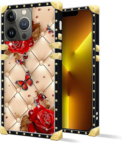 Compatible with iPhone 13 Pro Max Case, Shining Red Rose Butterfly Leather - Image 2