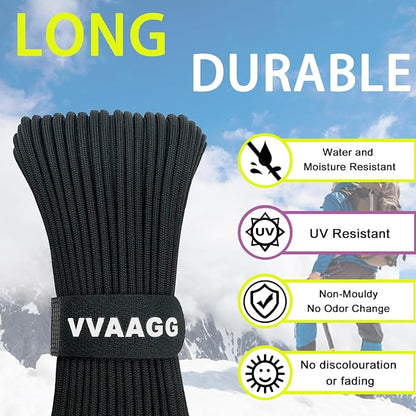 VVAAGG 1000 Black Paracord Rope, 50ft 12 Strand Parachute Cord - Image 4
