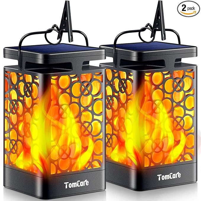 TomCare Solar Lanterns Outdoor Upgraded Flickering Flame Waterproof Hanging by TomCare