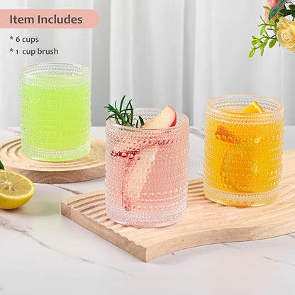 ZMOWIPDL Vintage Glassware Drinking Glasses Set of 6, 12 oz Hobnail Glass Cups - Image 5