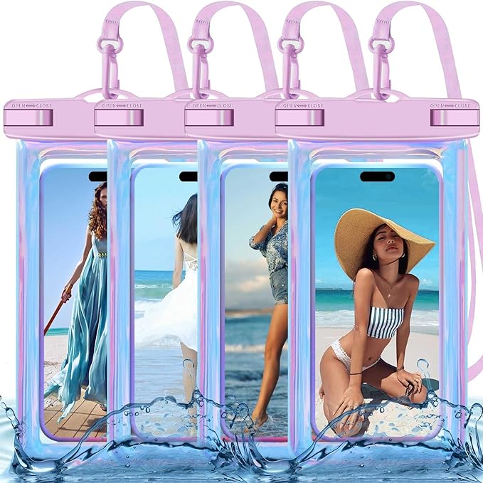 Up to 8.3" 4 Pack Iridescence Universal Waterproof Phone Pouch, Large Phone by Famoby