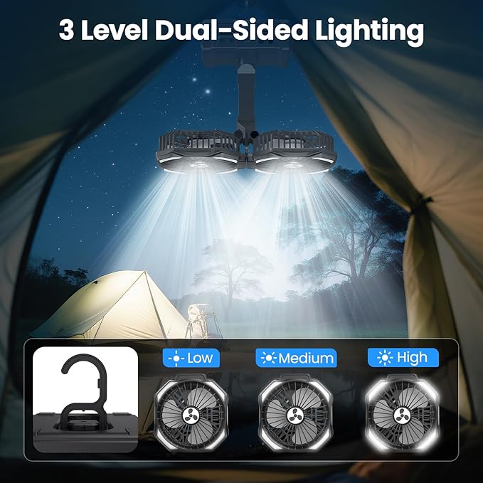 Dual Head Portable Rechargeable Fan 20000mAh Battery Powered Fan Camping - Image 4