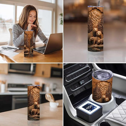 Firmiso 20 oz Tumbler｜Skinny Insulated Travel Mug｜Bear Family Mountain Forest - Image 3