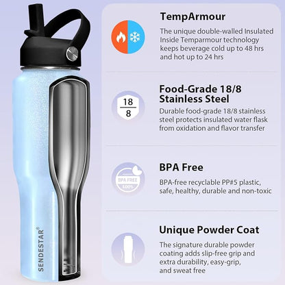 SENDESTAR 32oz Stainless Steel Water Bottle, Double Wall Vacuum Insulated Bottle - Image 4