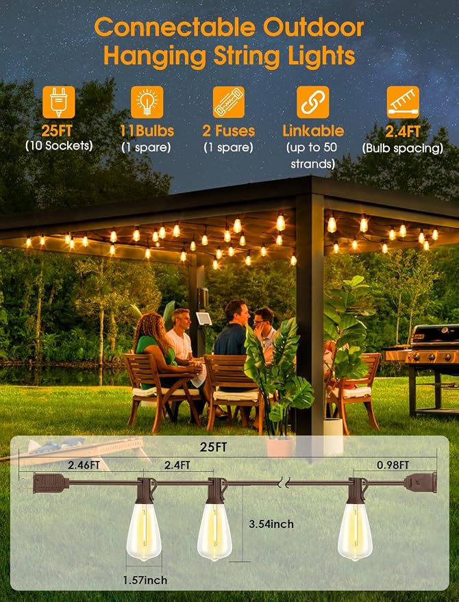 Larkvue 25FT Outdoor String Lights, Patio Lights - Image 2