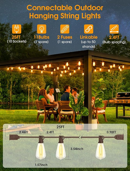 Larkvue 25FT Outdoor String Lights, Patio Lights - Image 2