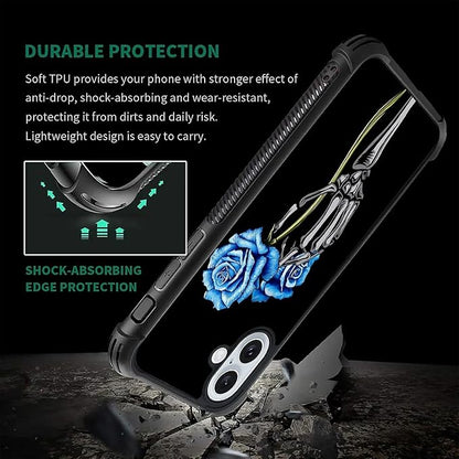 for iPhone 16 Case, Skeleton Holding Blue Rose Pattern Graphic Design Girl Boy - Image 2