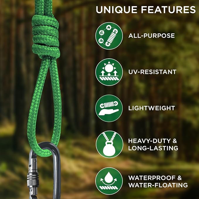 TECEUM Rope – 90 Feet x 3/8 Inch – Green – Strong All-Purpose Utility Rope – - Image 4