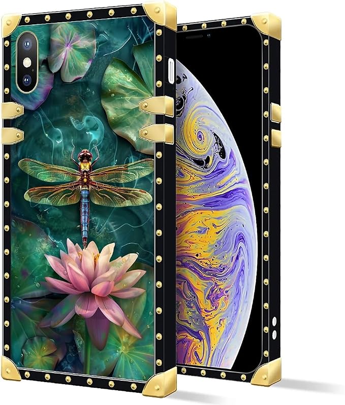 Compatible with iPhone Xs Max Case, Colourful Dragonfly Pink Lily Pads Luxury - Image 2