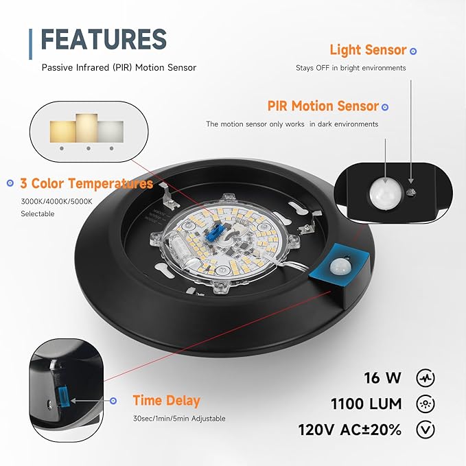 ECOELER Motion Sensor Ceiling Light, 3CCT Selectable Motion Detector Disk Lights - Image 3