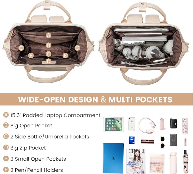 LOVEVOOK Leather Backpack for Women, 15.6 inch Laptop Backpack, Professional - Image 2