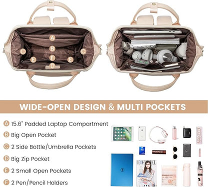 LOVEVOOK Leather Backpack for Women, 15.6 inch Laptop Backpack, Professional - Image 2